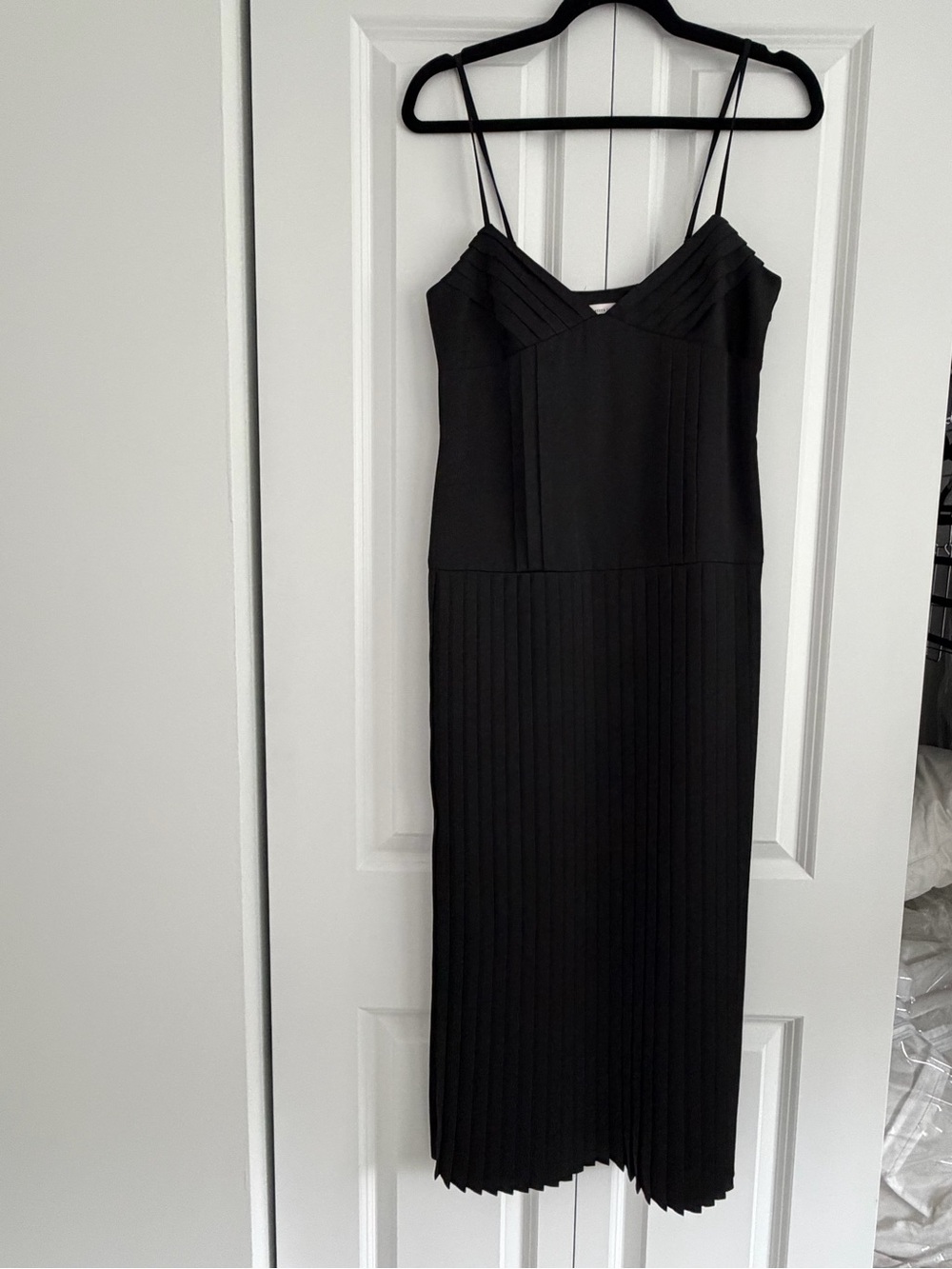 Rebeca Taylor Black Spaghetti-Strap Pleated Midi Dress